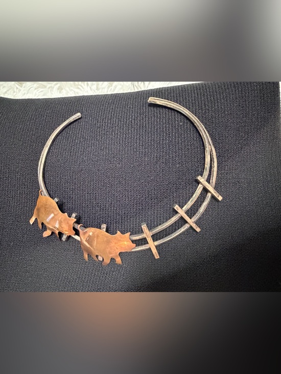 Jewelry - Handmade Mixed Metal Copper Pig Necklace Modernist Collar artisan bendable